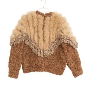 VTG 70s Genuine Fox Fur Mohair Wool Cropped Jacket Coat Glam Avant‎ Garde Boho